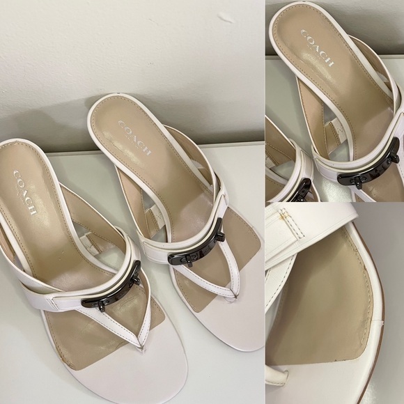 Coach Turnlock Leather Olina Matte White Thong Heel Dress Sandals Women’s 8.5 - Picture 9 of 15
